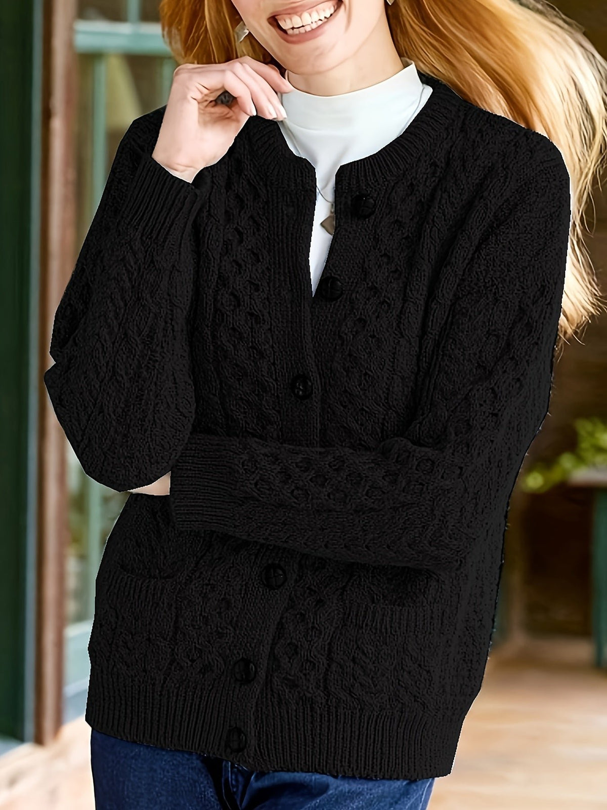 Women's Cable Knit Wool Cardigan
