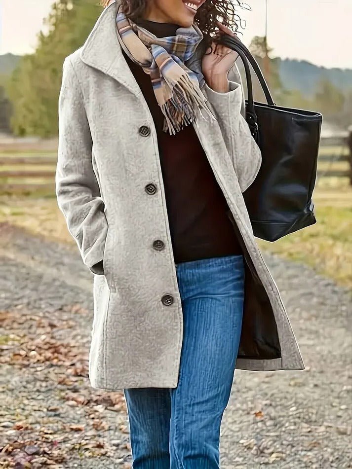 Women's Straight Wool Coat - White
