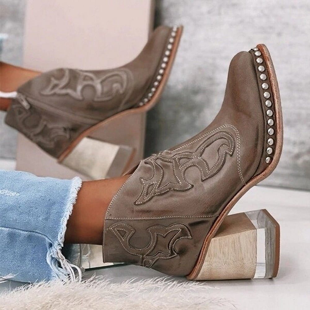 Women's Western Ankle Boots - Texan Brown