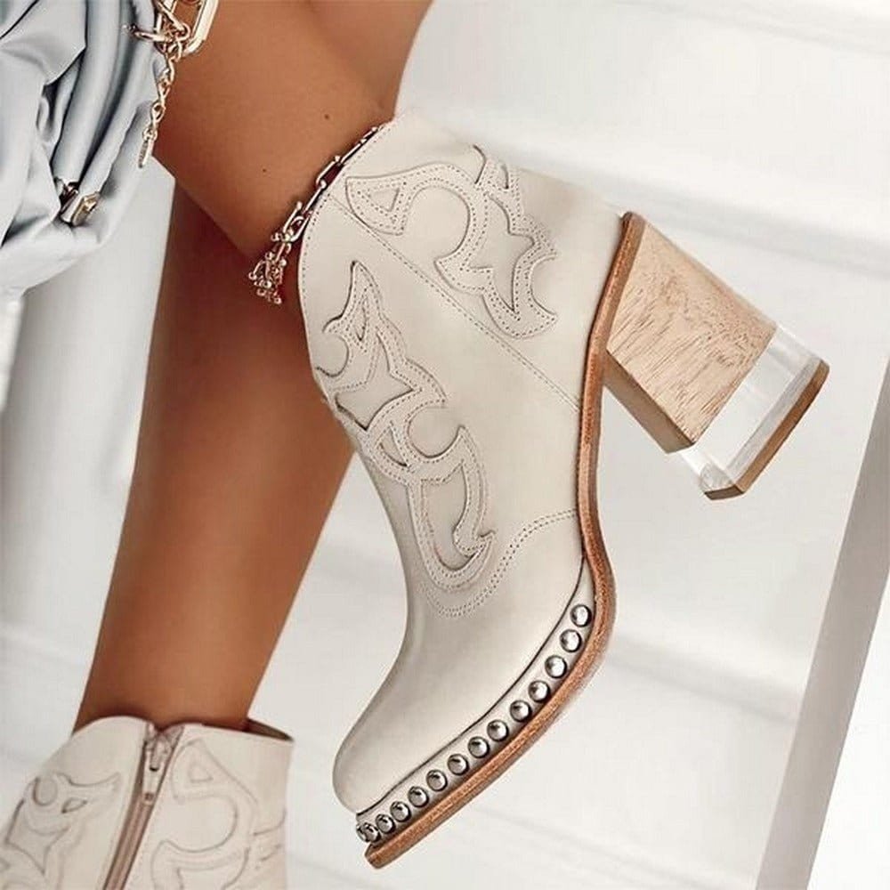 Women's Western Ankle Boots - Vegas White