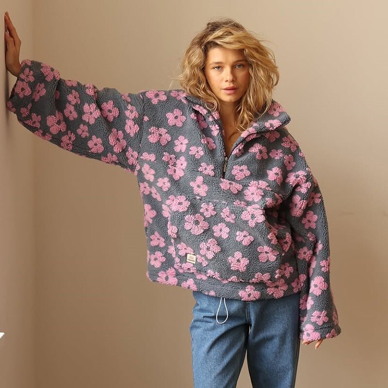 Women's Oversized Floral Sherpa Jumper