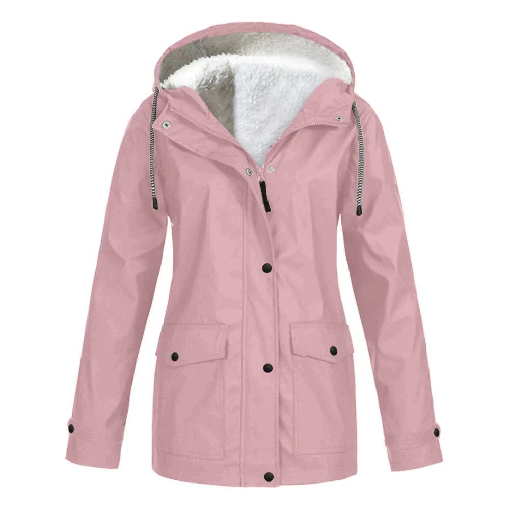 Women's Rain Waterproof Hooded Teddy Jacket - Pink