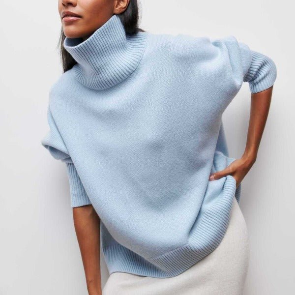 Women's Chunky Oversized Wool Roll Neck Jumper - Blue