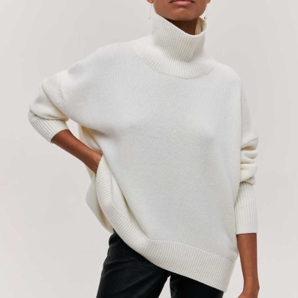 Women's Chunky Oversized Wool Roll Neck Jumper - White