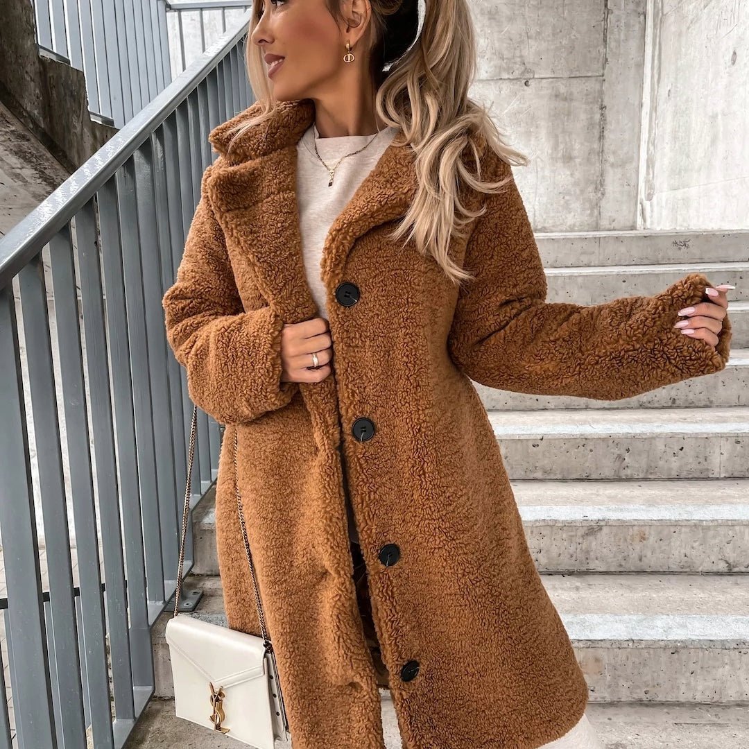 Women's Oversized Longline Teddy Coat - Brown