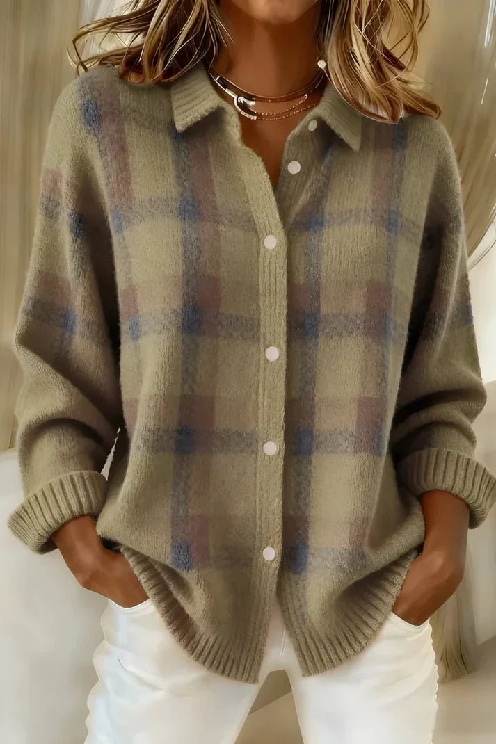 Women's Oversized Plaid Wool Shirt Jacket - Brown