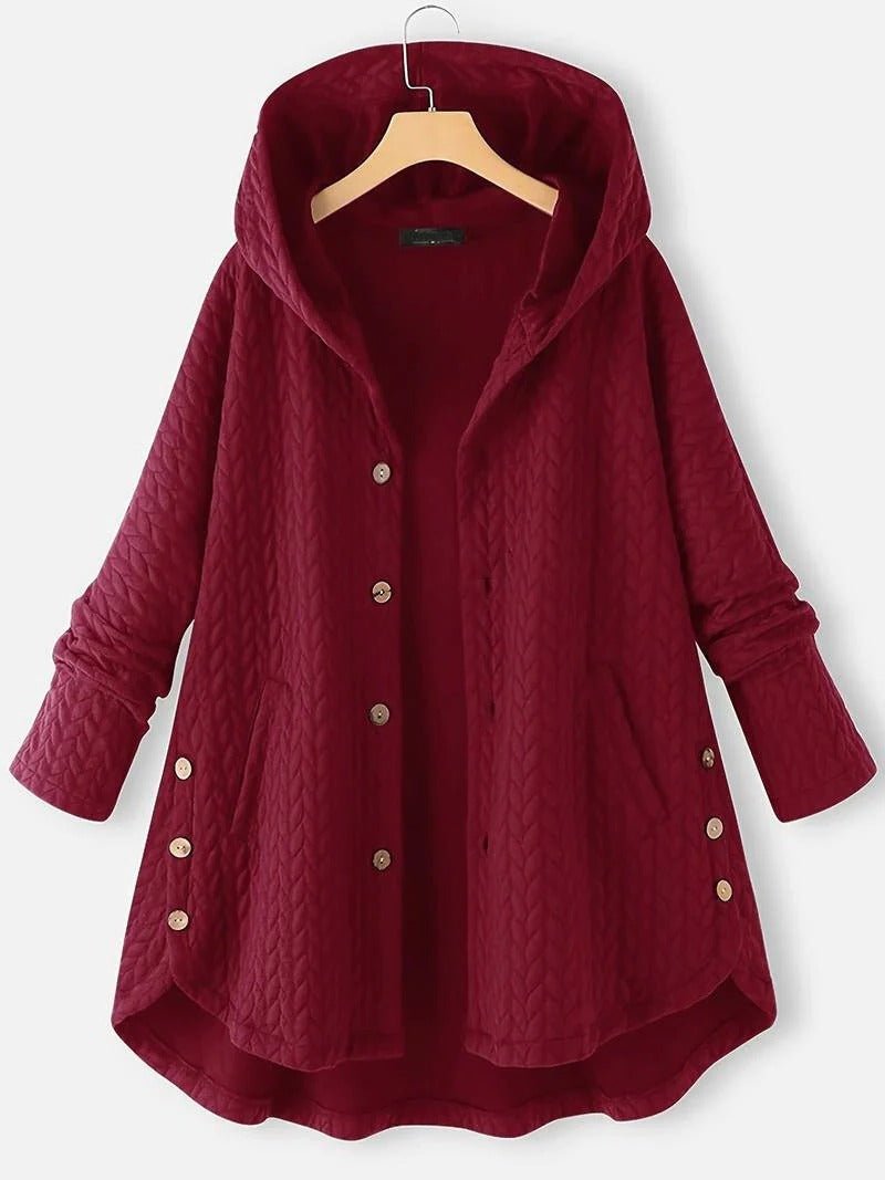 Women's Oversized Swing Hooded Coat - Wine Red