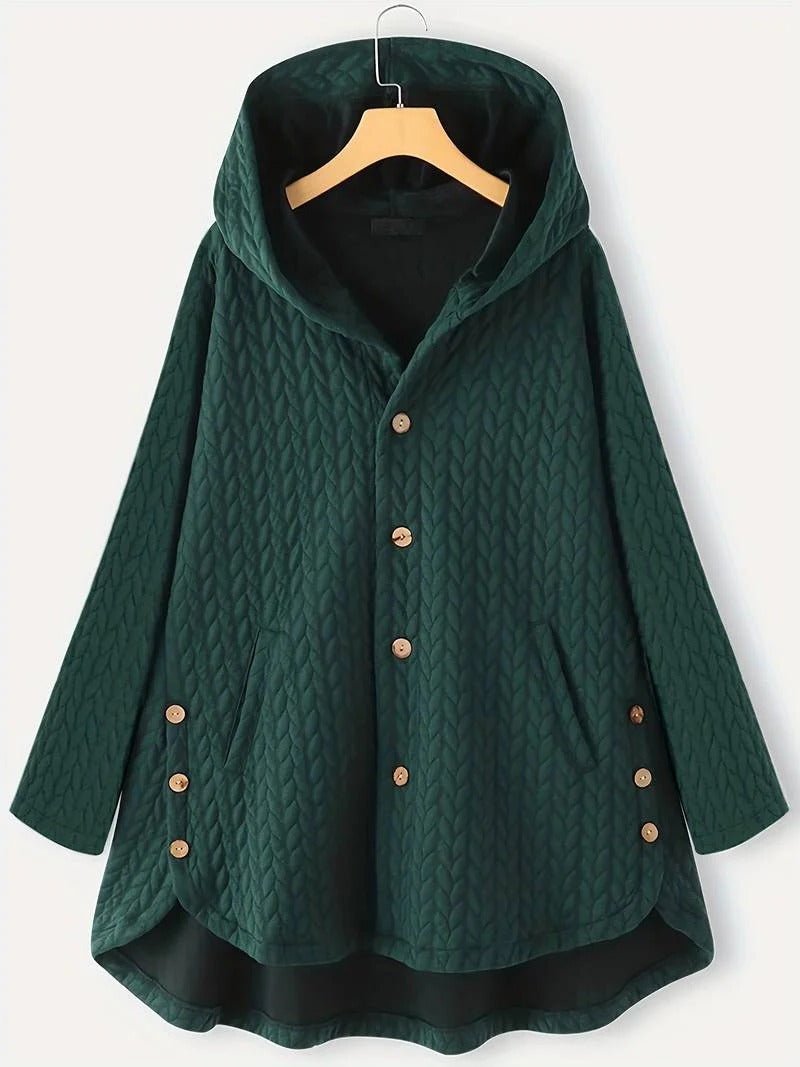 Women's Oversized Swing Hooded Coat - Dark Green