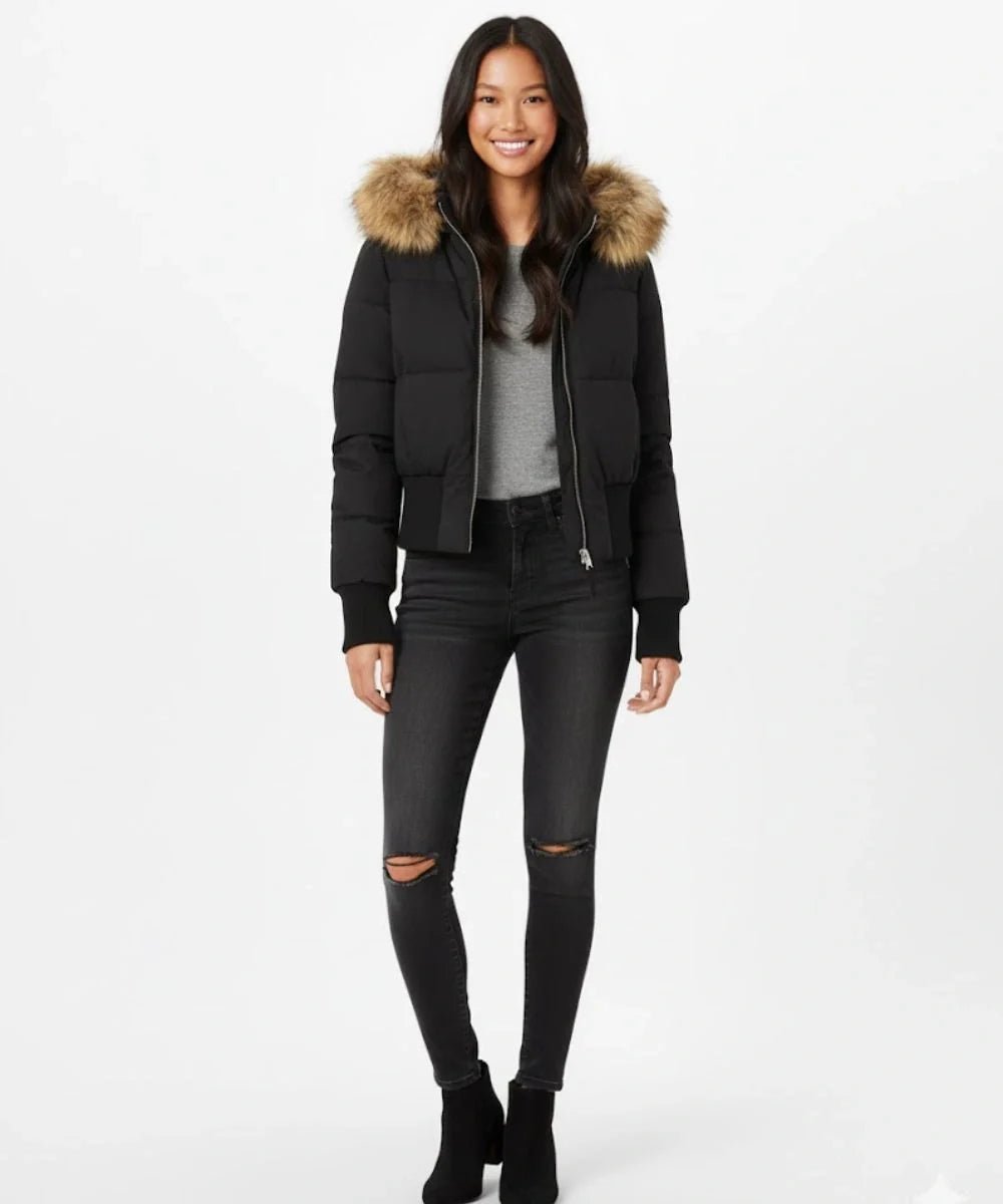 Women's Cropped Faux Fur Puffer Jacket