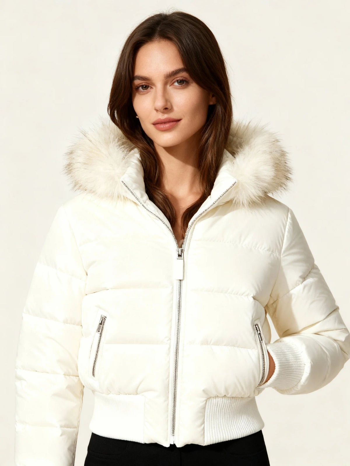Women's Cropped Faux Fur Puffer Jacket