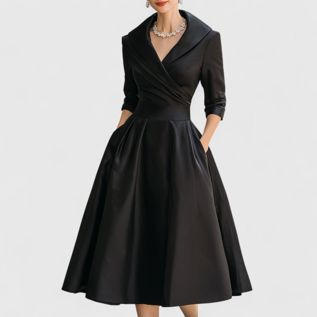Women's Satin Midi Party Wrap Dress - Black