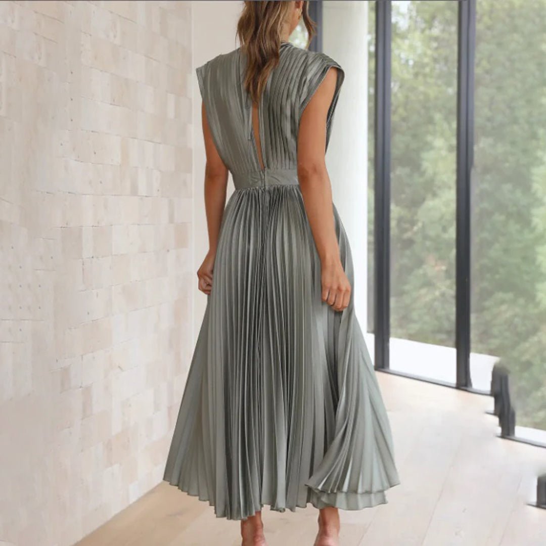 Women's Pleated Satin Midi Party Wrap Dress
