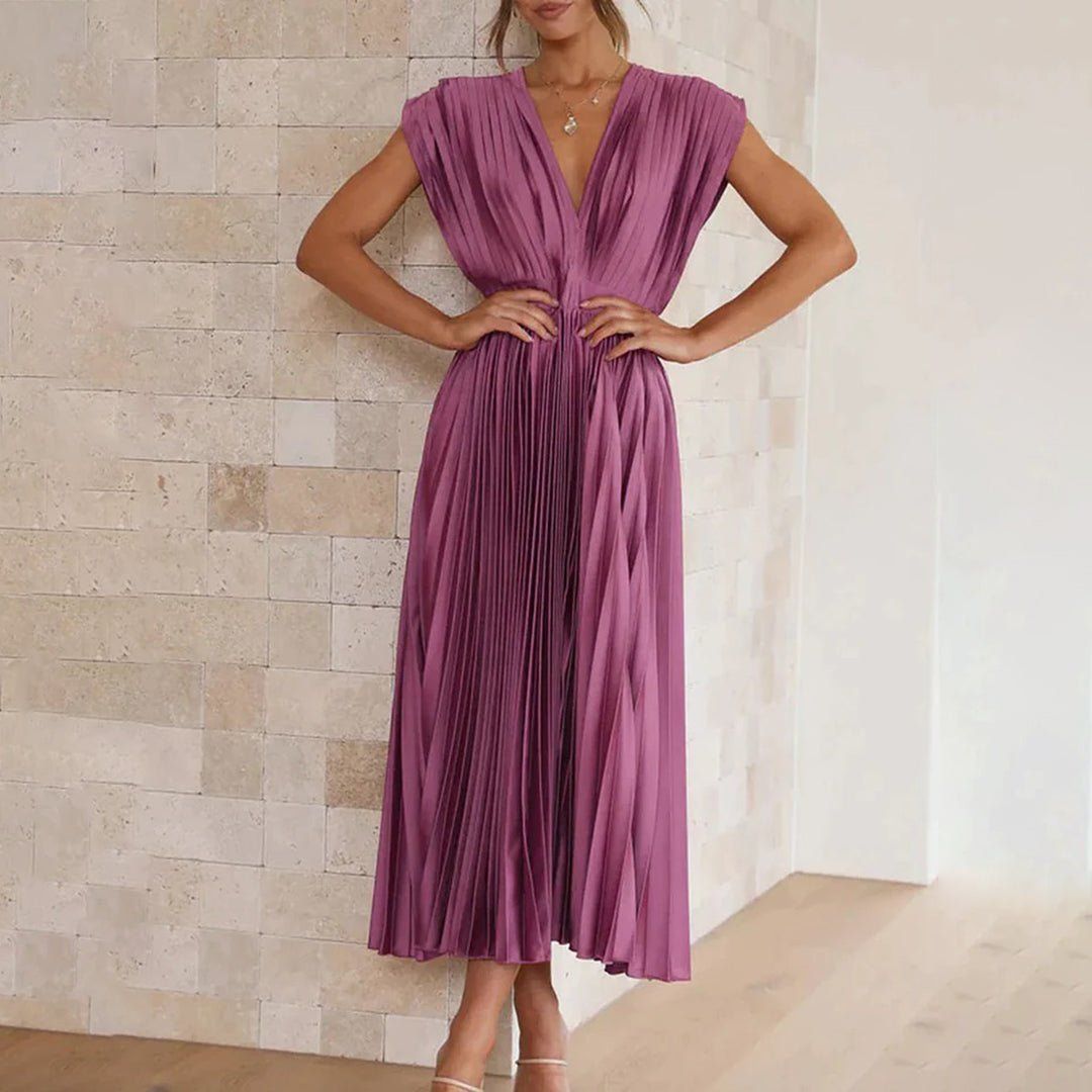 Women's Pleated Satin Midi Party Wrap Dress