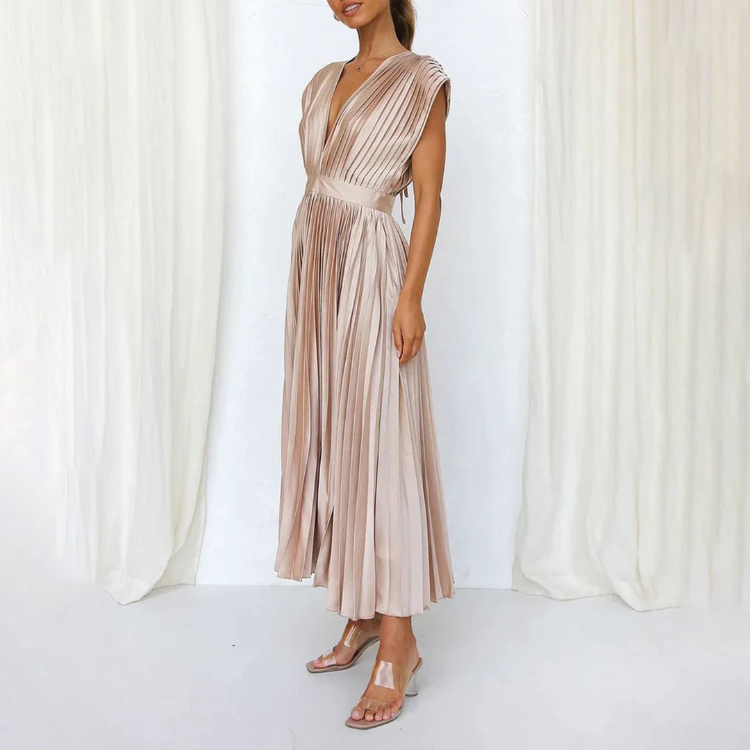 Women's Pleated Satin Midi Party Wrap Dress