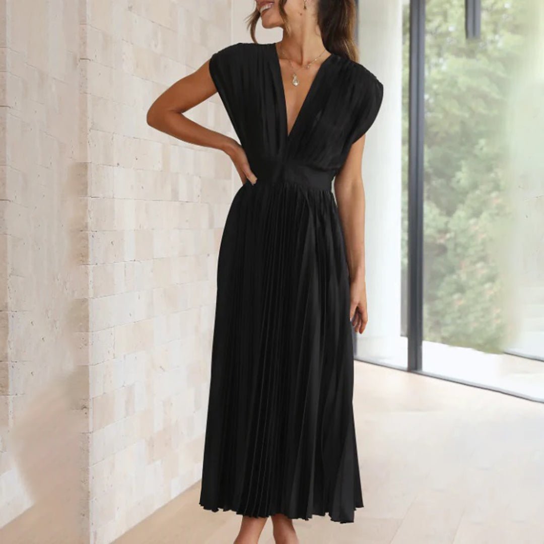 Women's Pleated Satin Midi Party Wrap Dress