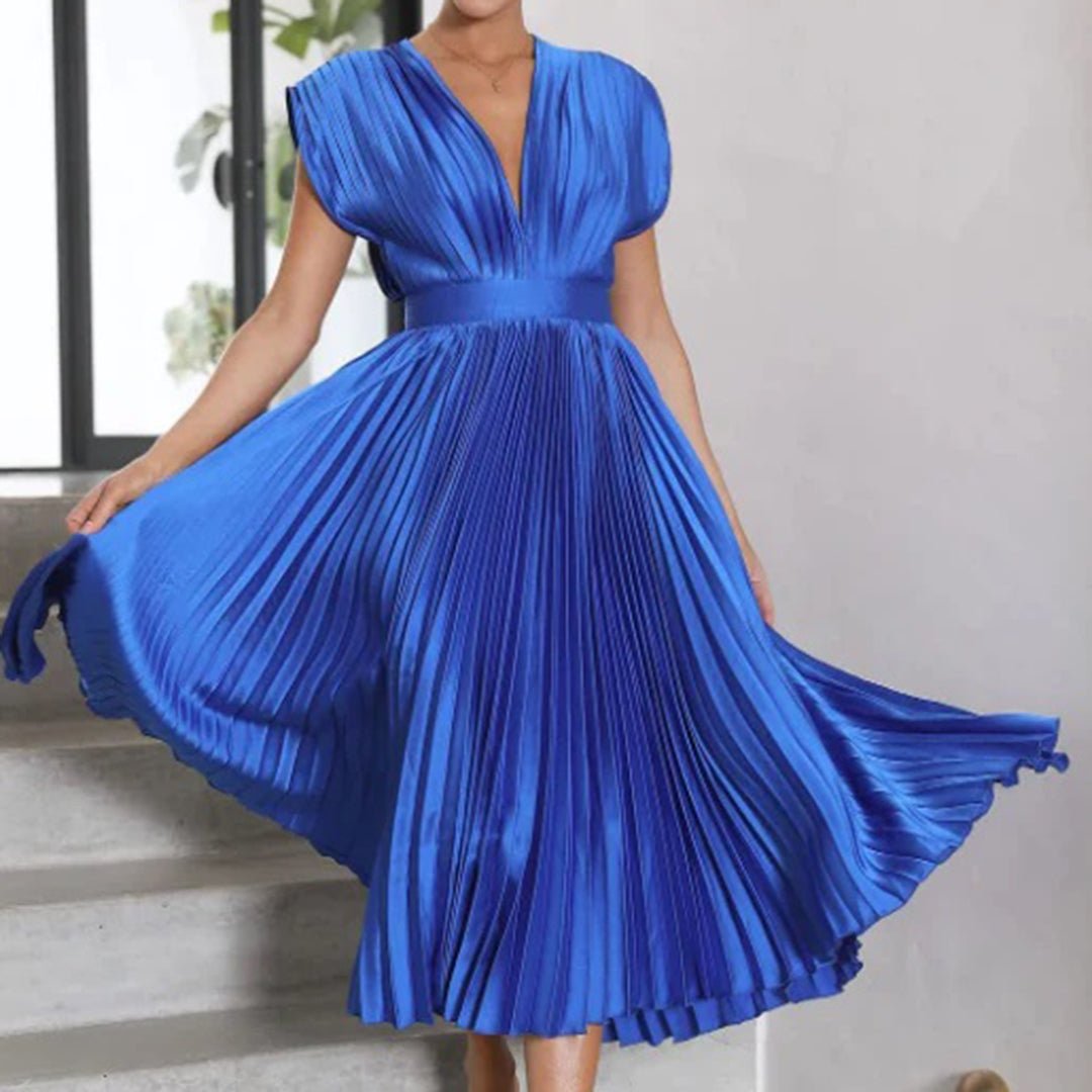 Women's Pleated Satin Midi Party Wrap Dress - Blue