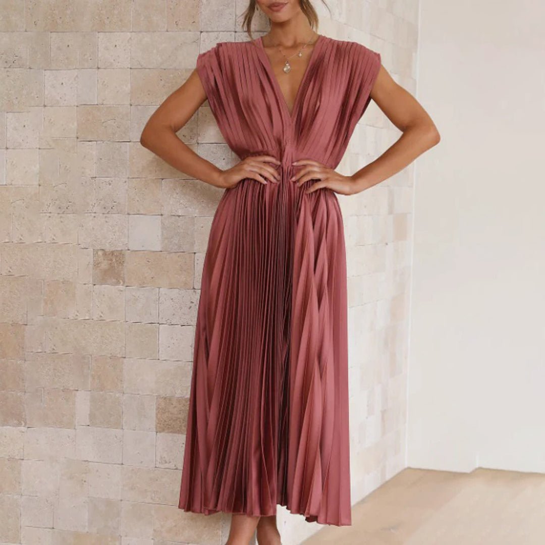 Women's Pleated Satin Midi Party Wrap Dress