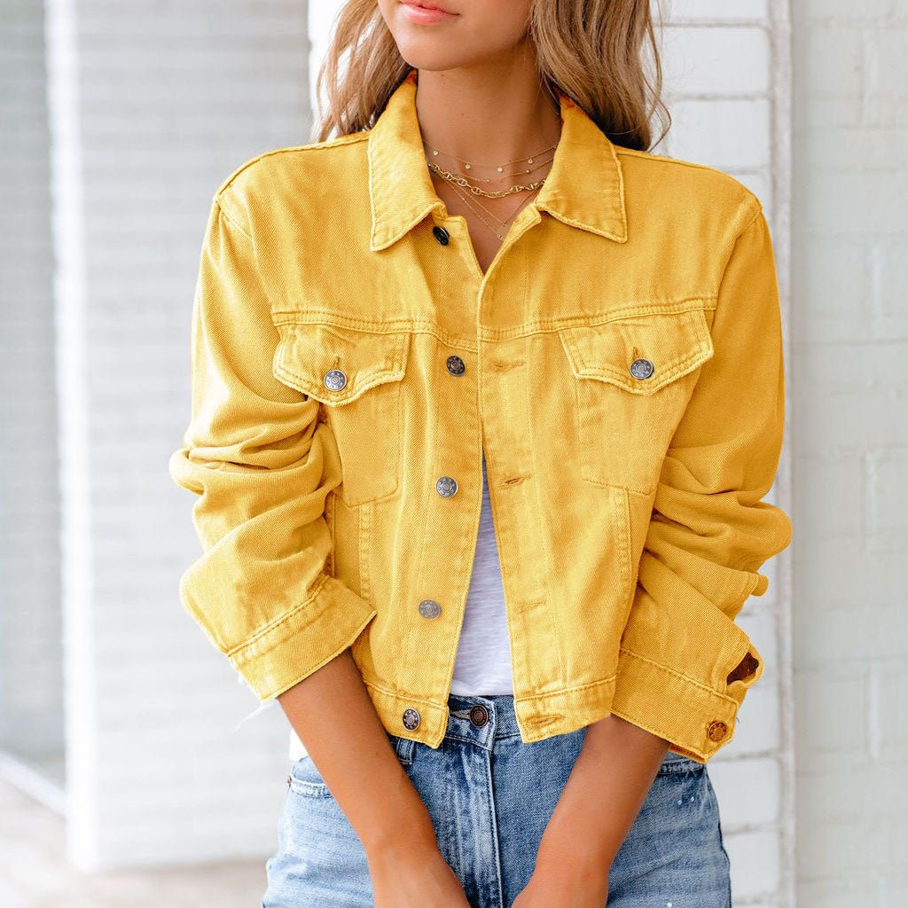Women's Cropped Denim Jacket - Yellow