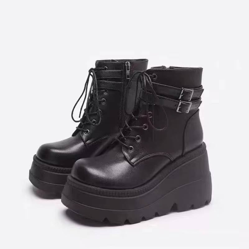 Women's Faux Leather Platform Combat Boots