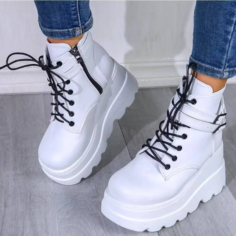 Women's Faux Leather Platform Combat Boots