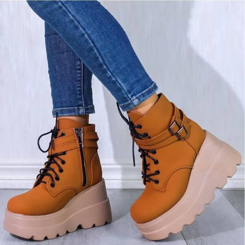 Women's Faux Leather Platform Combat Boots