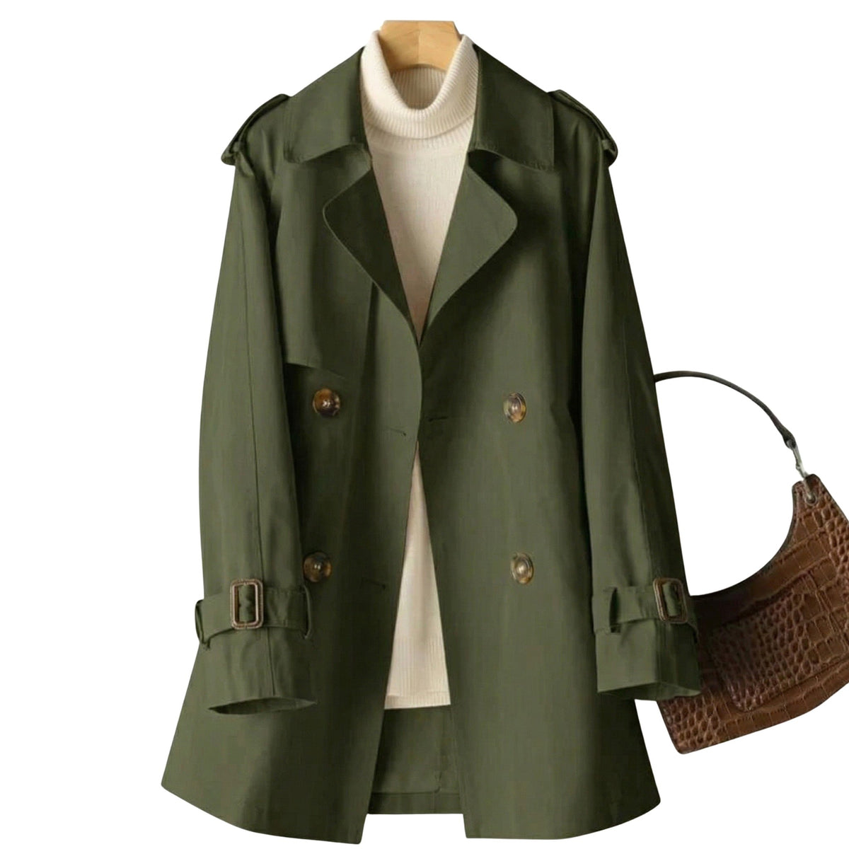 Women's Work Belted Trench Coat - Green