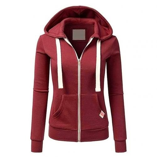 Women's Slim Zip-Up Hooded Jacket - Red