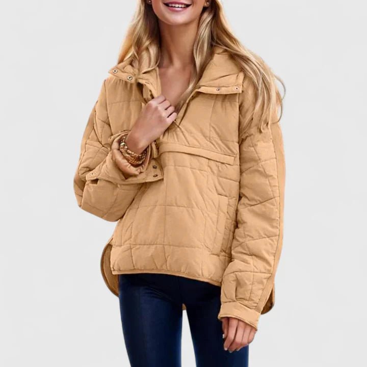 Women's Hooded Puffer Jacket - Light Brown