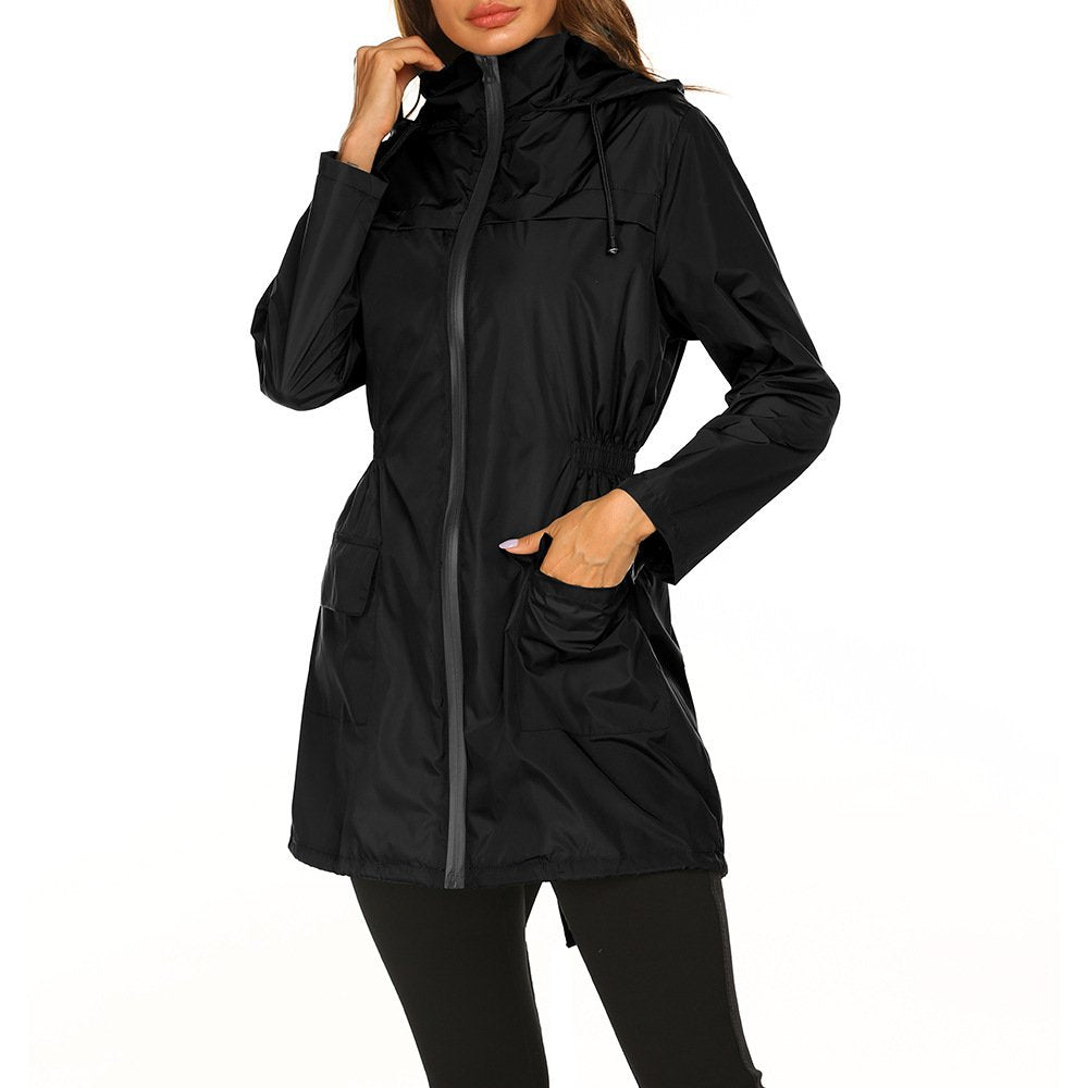 Women's Rain Waterproof Hooded Jacket - Black