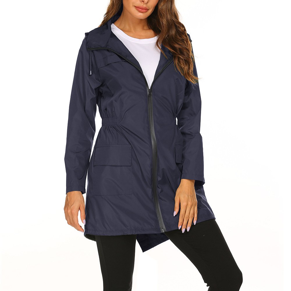 Women's Rain Waterproof Hooded Jacket - Marine Blue