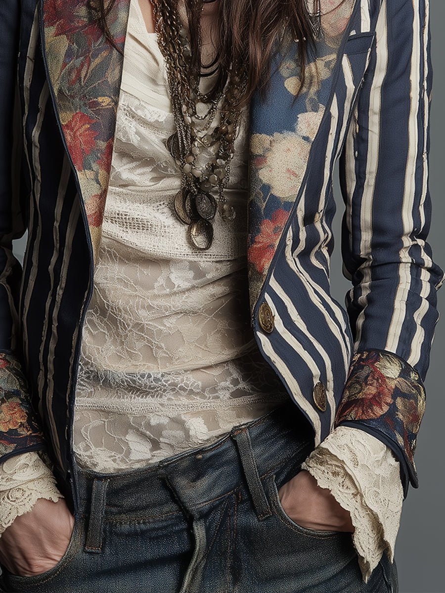Women's Striped Satin Blazer