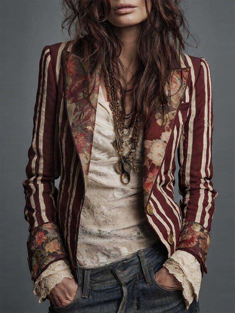 Women's Striped Satin Blazer - Claret