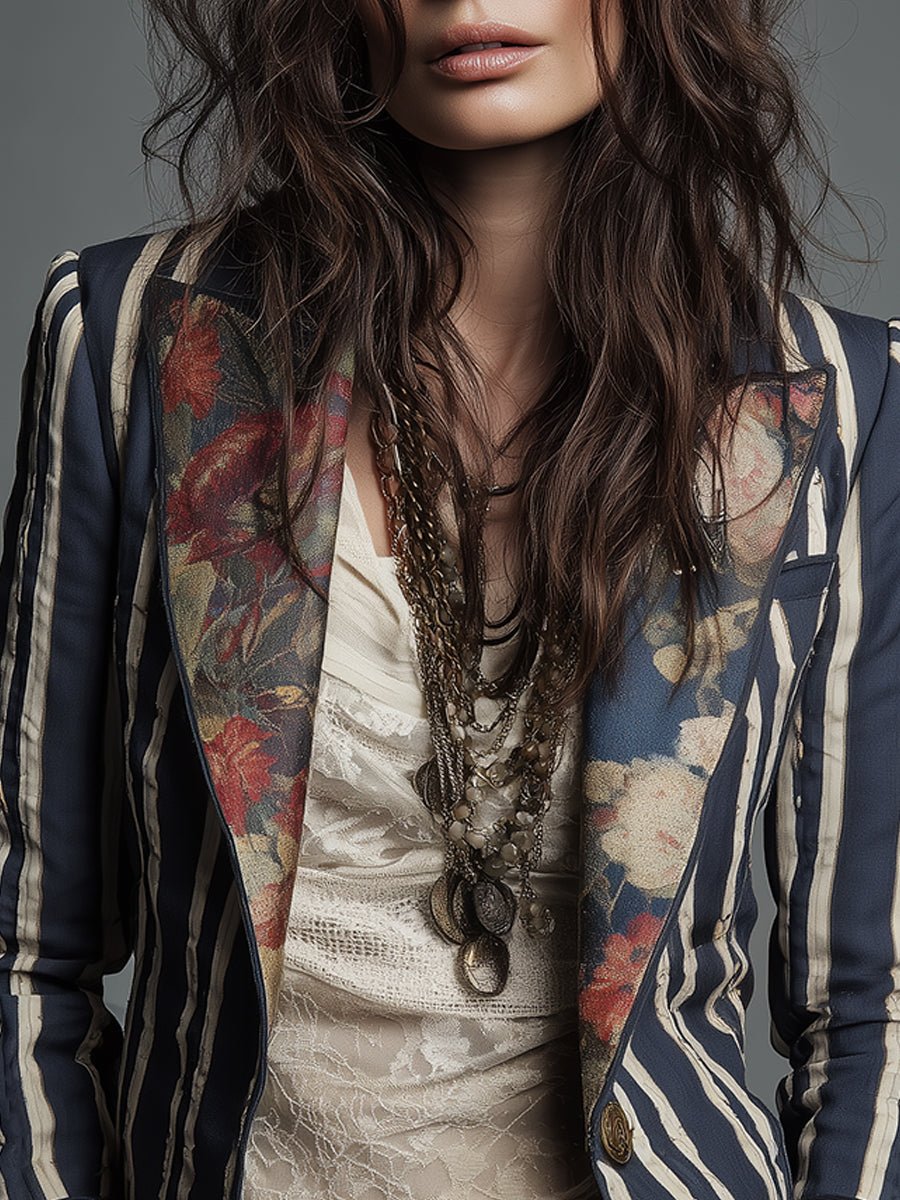 Women's Striped Satin Blazer