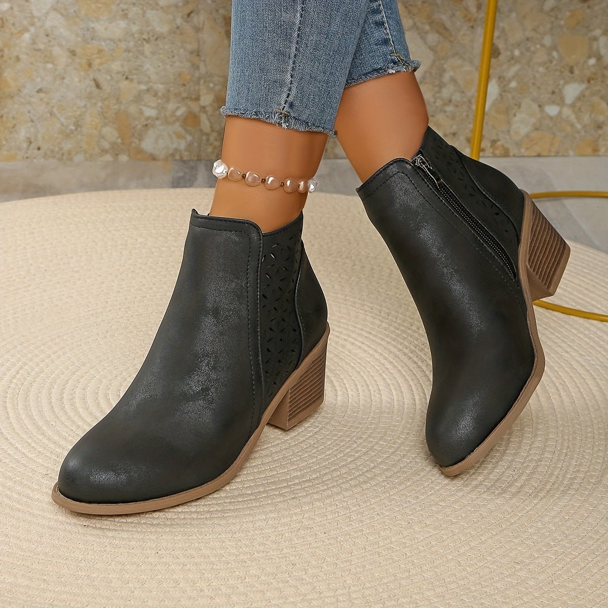 Women's Faux Leather Ankle Boots - Black
