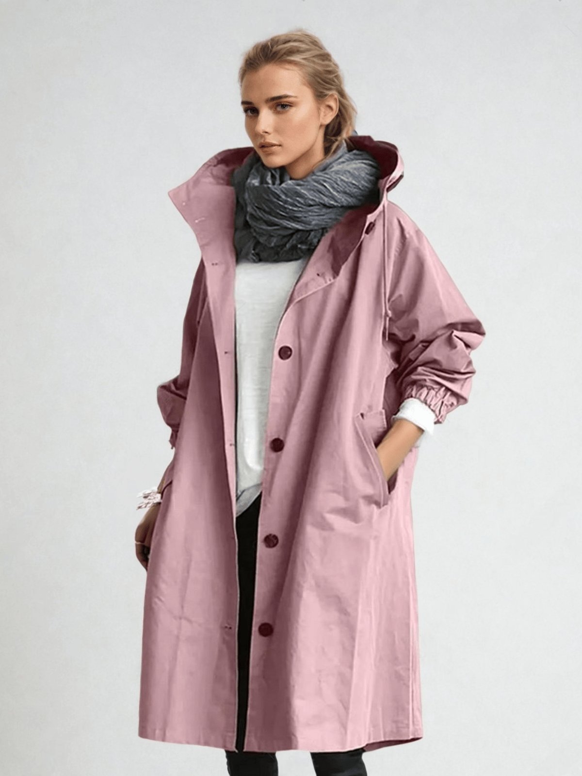 Women's Oversized Hooded Trench Coat - Pink