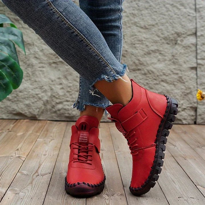 Women's High-Top Winter Ankle Boots - Red