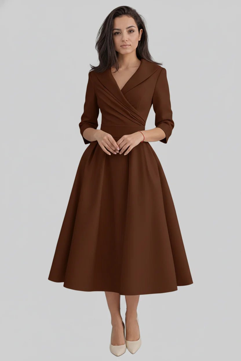 Women's Black Cocktail Wrap Midi Party Dress - Brown