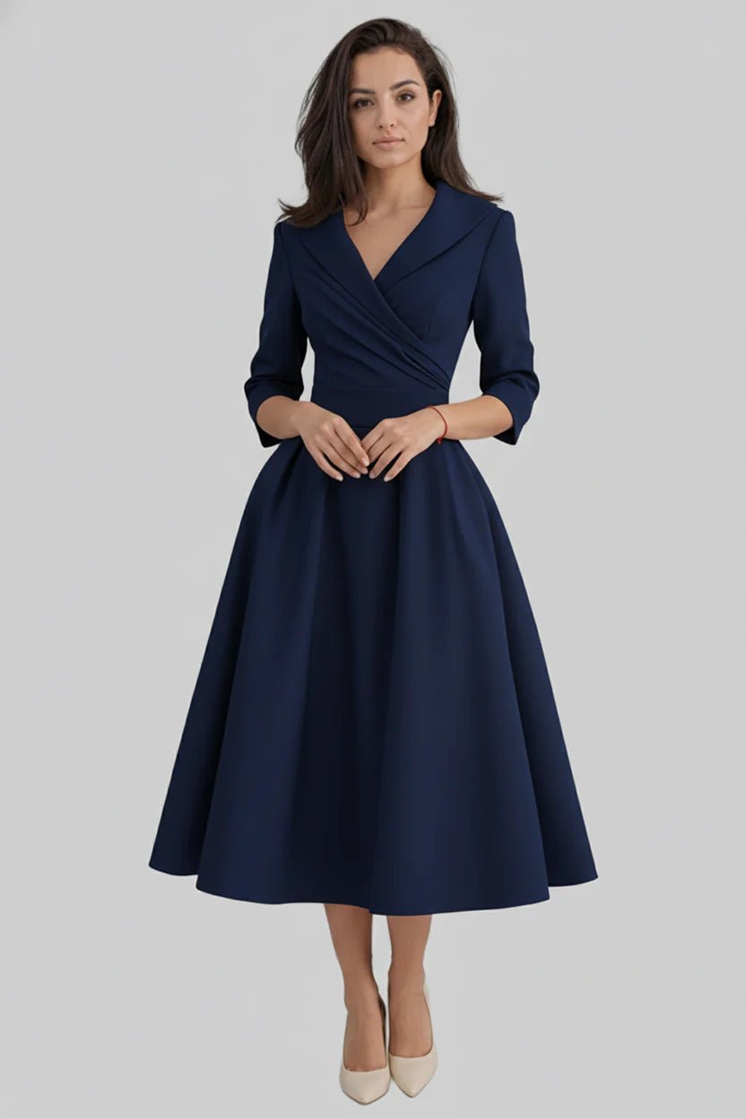Women's Black Cocktail Wrap Midi Party Dress