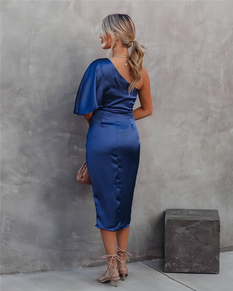 Women's Cocktail Satin One-Shoulder Midi Party Dress