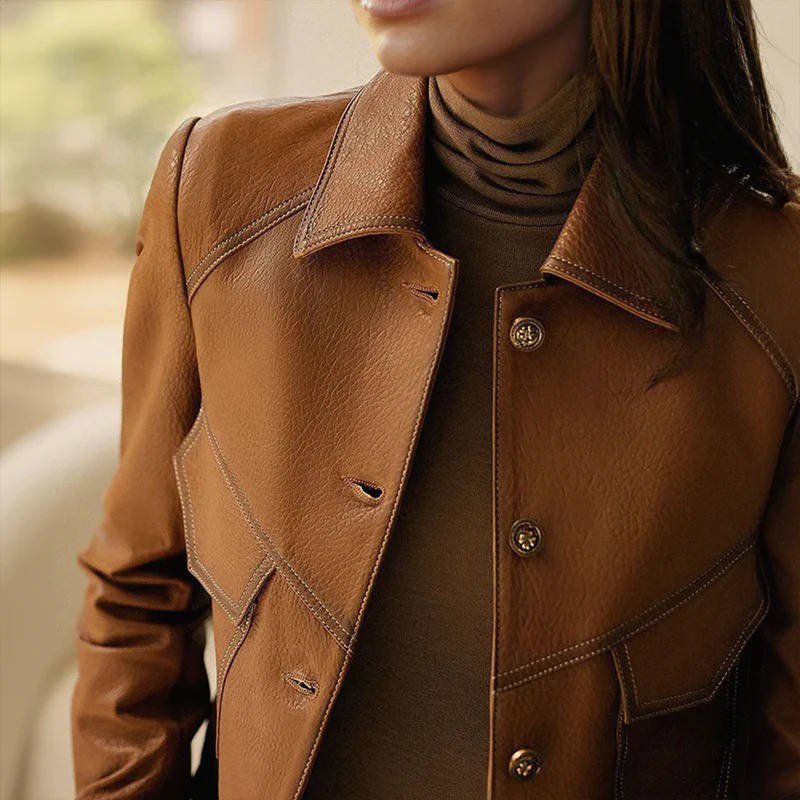 Women's Cropped Leather Jacket - 2XL