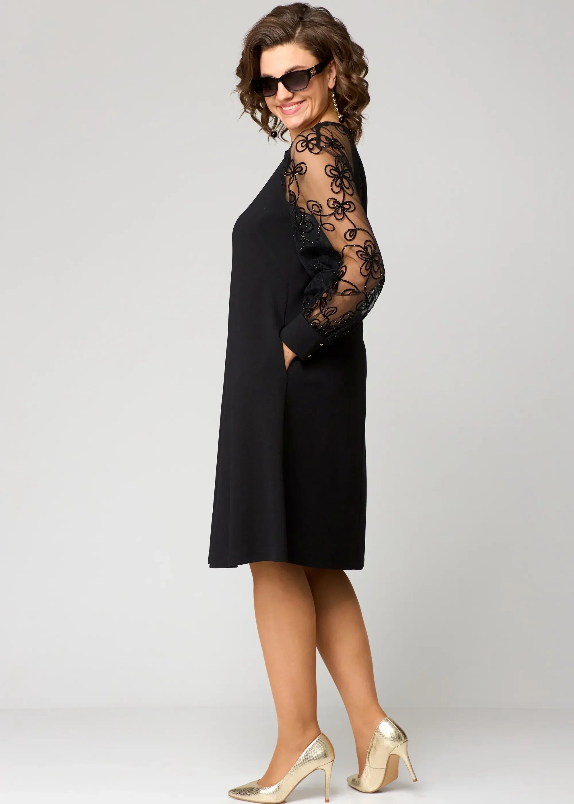 Women's Floral Swing Sequin Party Dress - 2XL