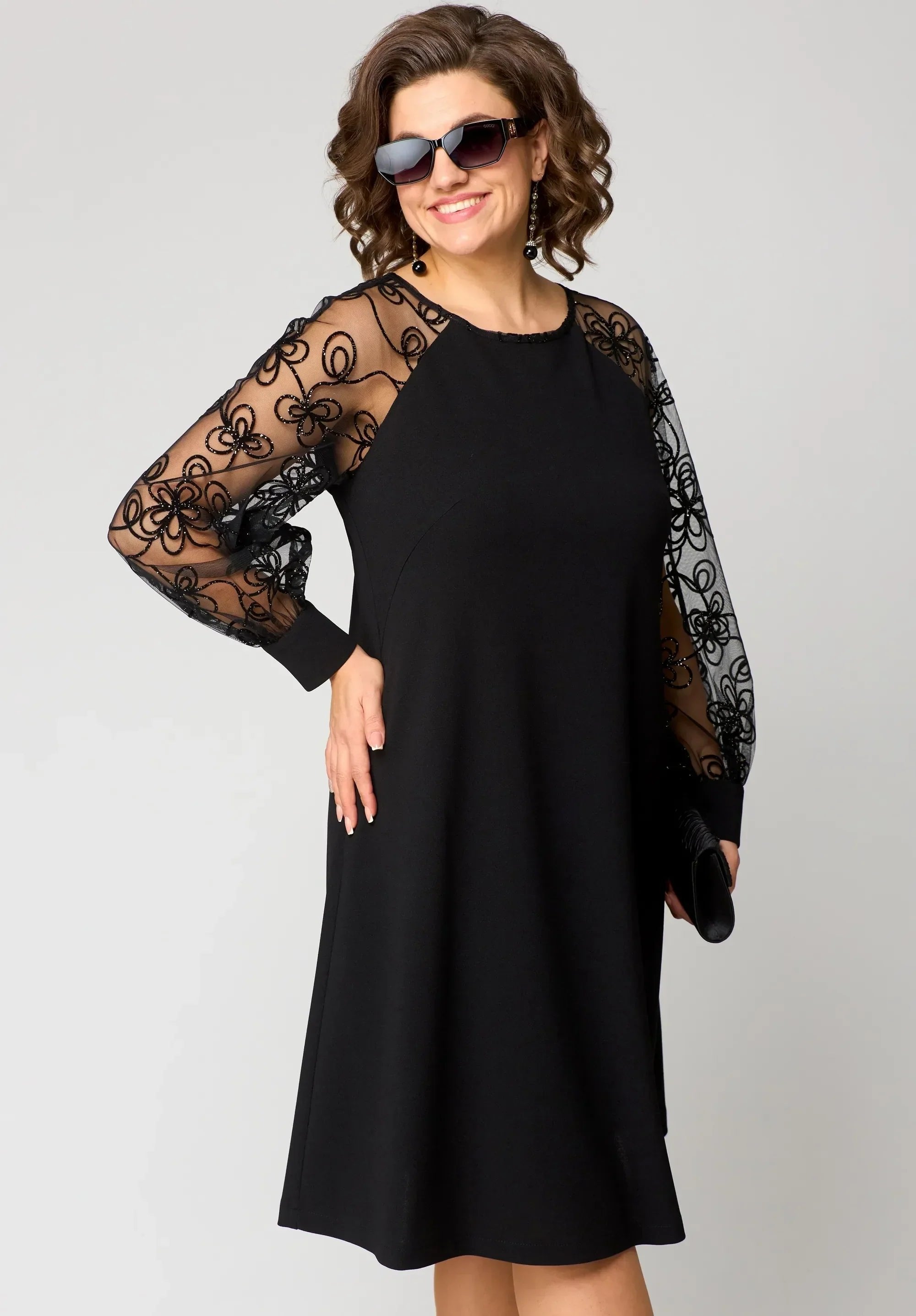 Women's Floral Swing Sequin Party Dress - 5XL