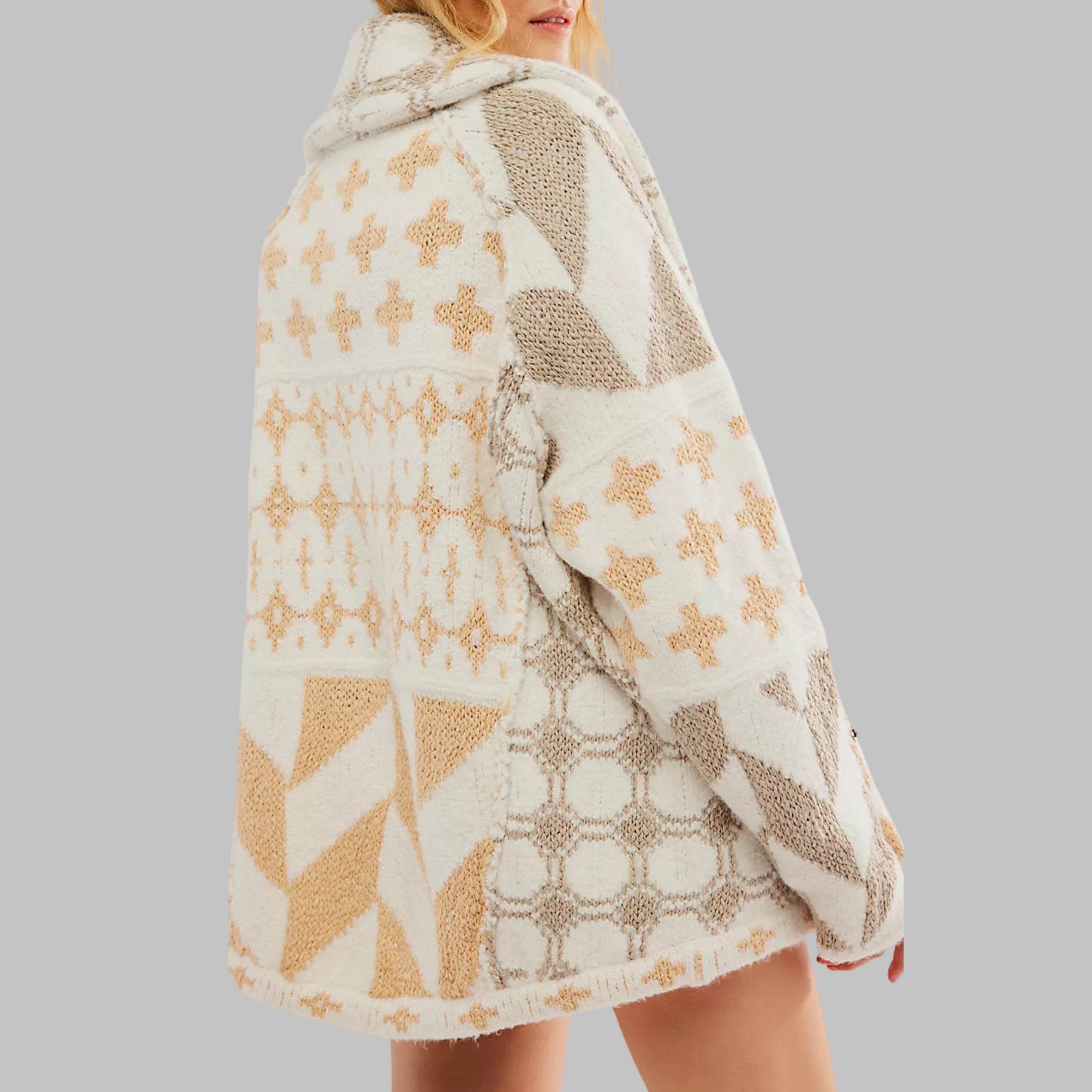 Women's Oversized Knit Jacket - Beige