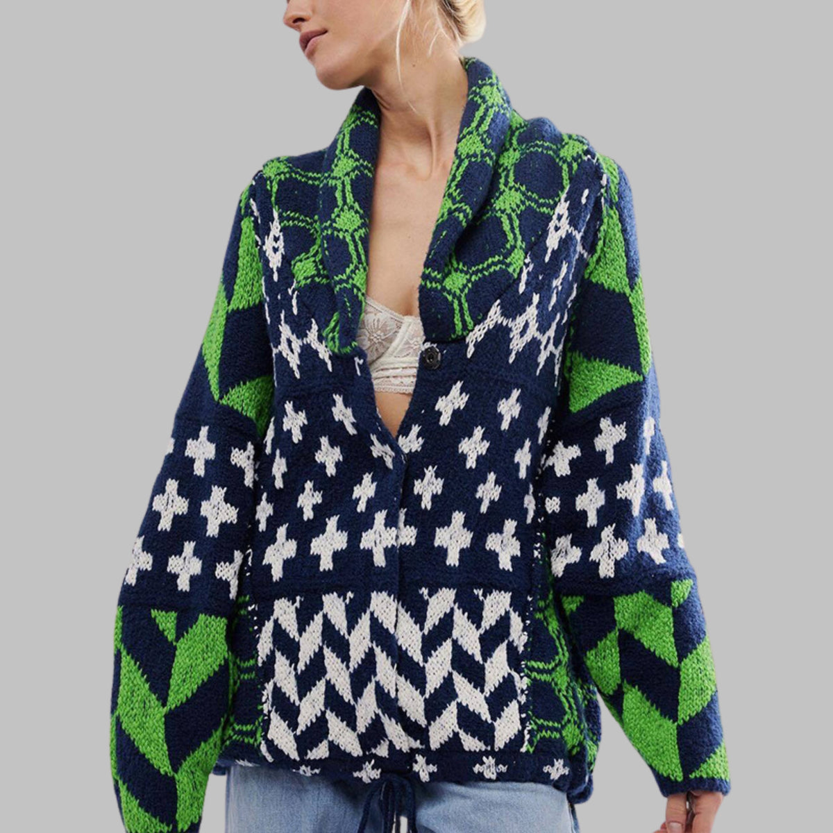 Women's Oversized Knit Jacket - Green