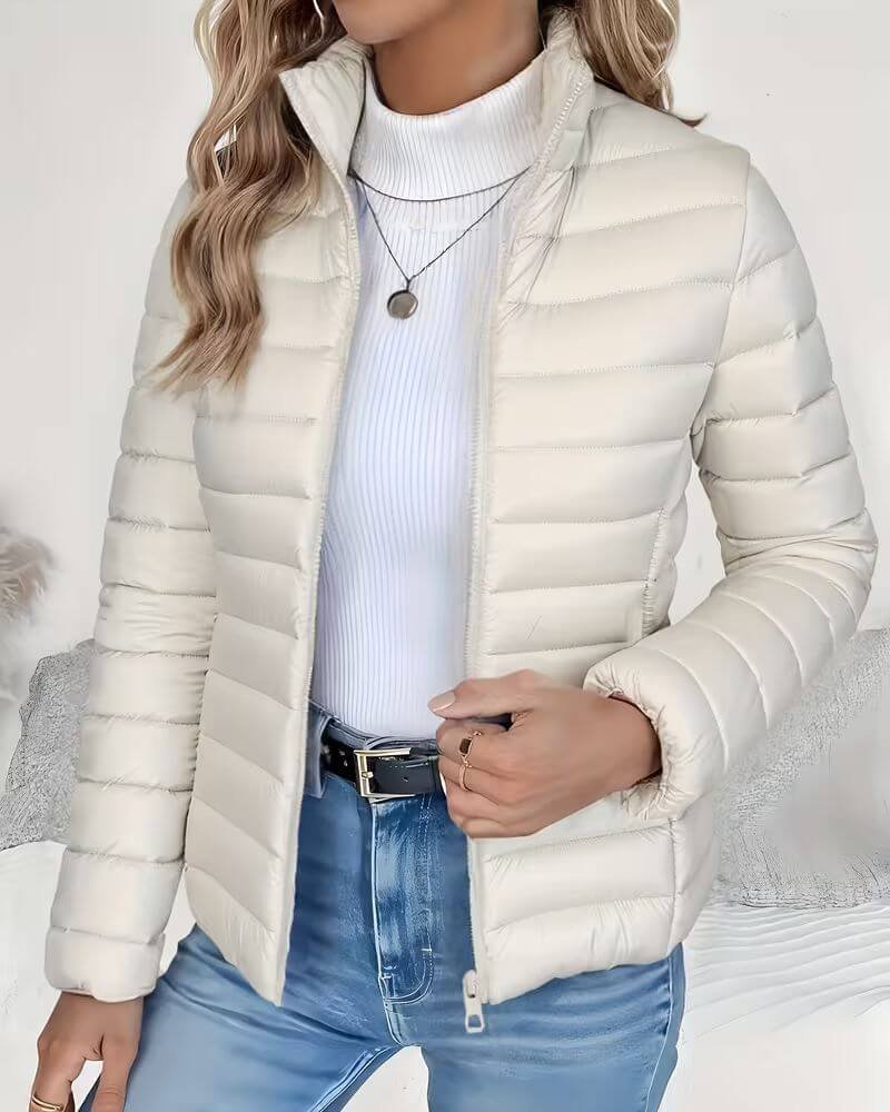 Women's Slim Quilted Puffer Jacket - Cream