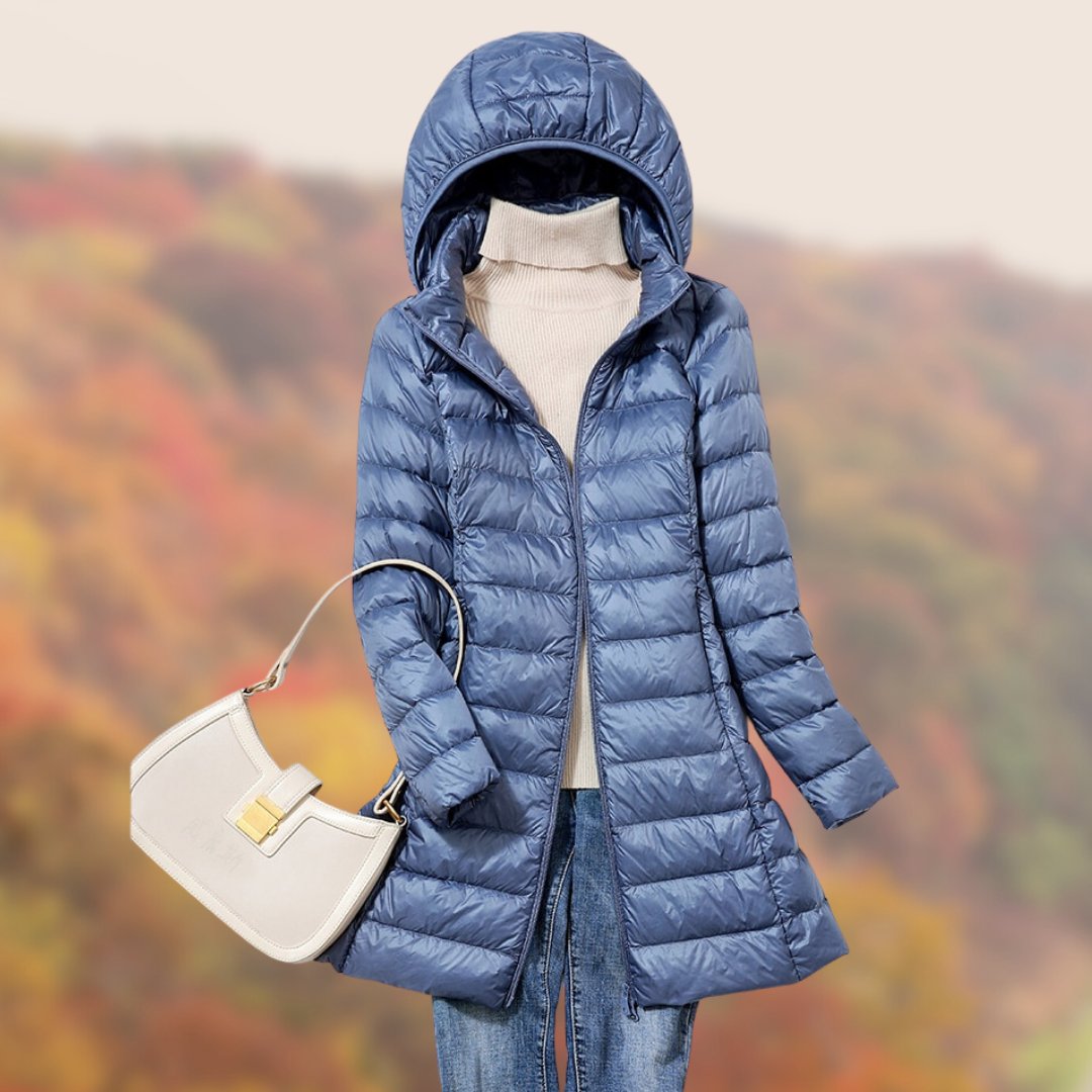 Women's Hooded Longline Puffer Coat - Blue