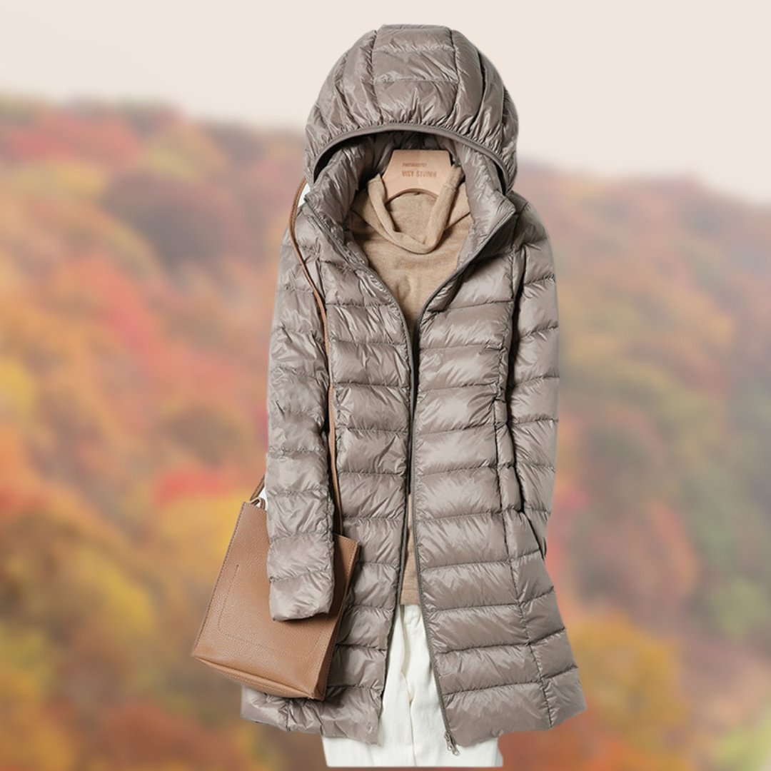 Women's Hooded Longline Puffer Coat - Khaki