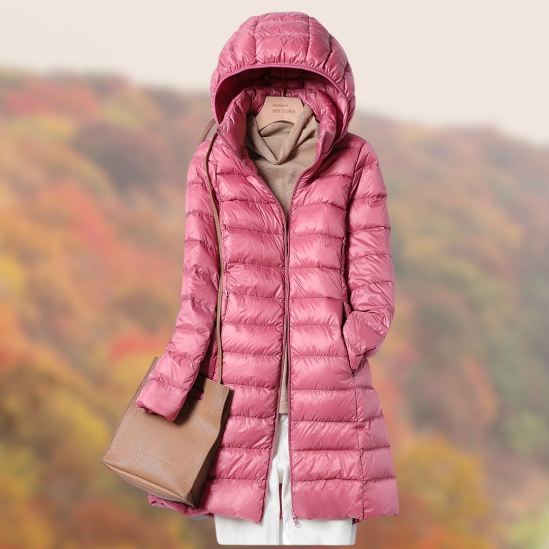 Women's Hooded Longline Puffer Coat - Pink