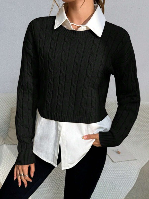 Women's Cropped Cable Knit Jumper - Black