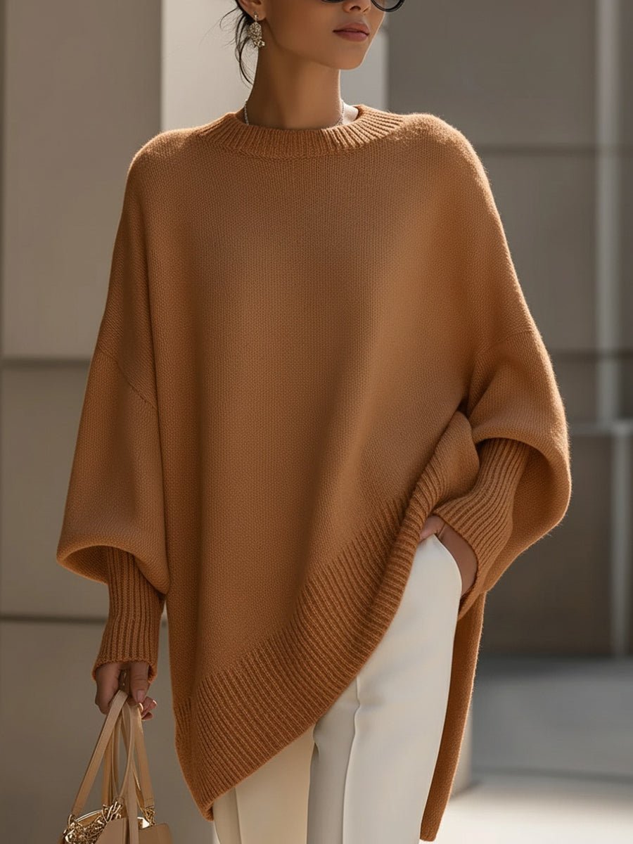 Women's Oversized Poncho Jumper - Brown